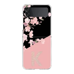Étui de téléphone transparent en plastique pliable dur avec motif de fleurs roses