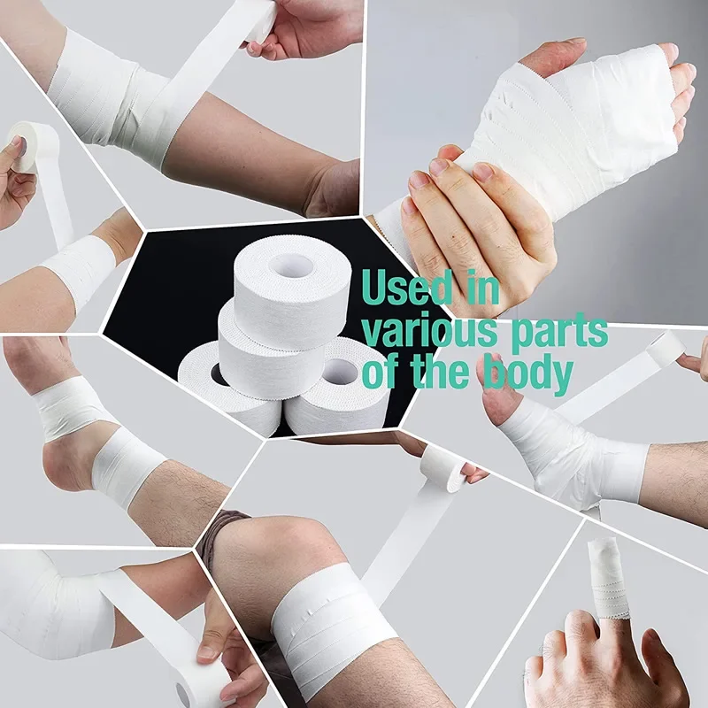Sawtooth Athletic Sports Tape Cotton Adhesive Tape Protective Bandage for Knee Wrist Ankle Muscle Strain Injury White/Black