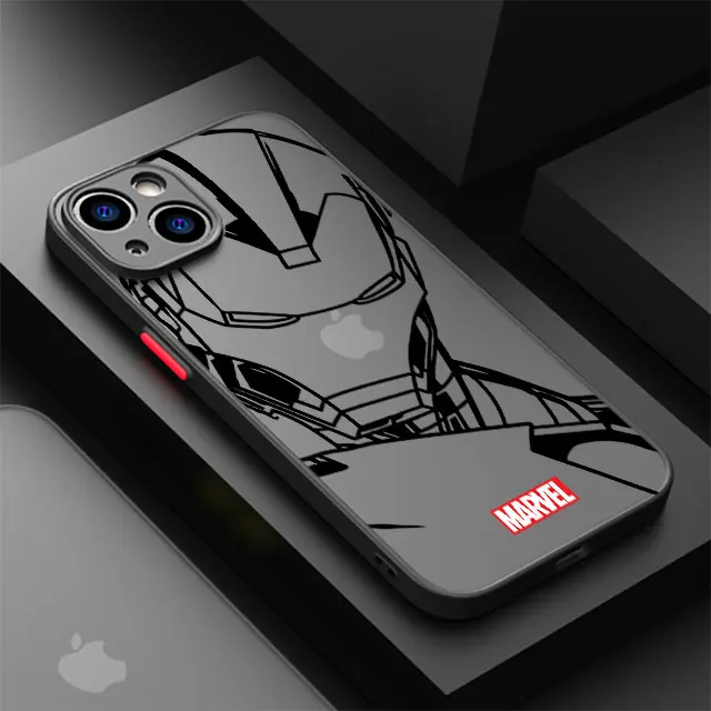 thumbnail image 1 of Funda para Apple iPhone 12 Mini 8 Plus 15 Pro 13 7 6S XS X XR SE 11 Pro 14 Pro Max cubierta dura PC de lujo Marvel Spiderman Ironman, 1 of 5