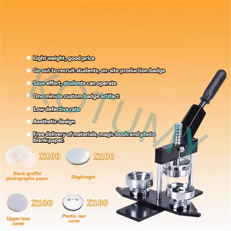 Badge Maker Machine DIY Button Pin Brooches Press Making Tool Comes with 100 Sets of Badge Materials and Circular Cutter