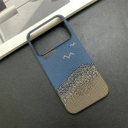 Luxury Kevlar Carbon Fiber Textured Checkerboard Case - Frameless Shockproof Back Cover for Xiaomi 14 Pro (Blue)