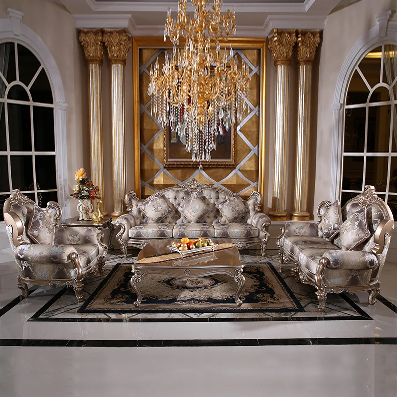 

Classical French Baroque cloth sofa combination solid wood European court furniture