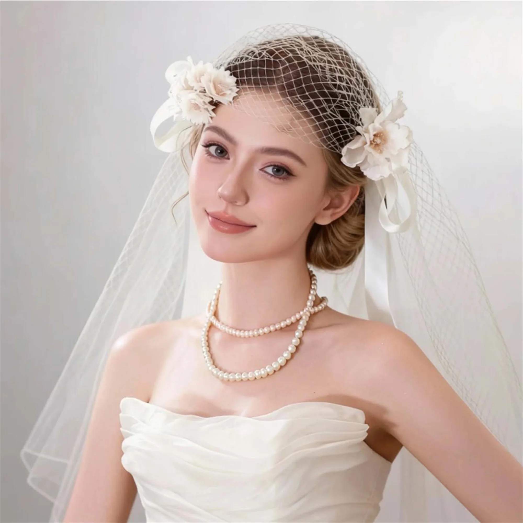 Elegant Lace Bridal Headpiece with Pearl Accents Vintage Style Wedding Hair Accessories Set for Women and Girls