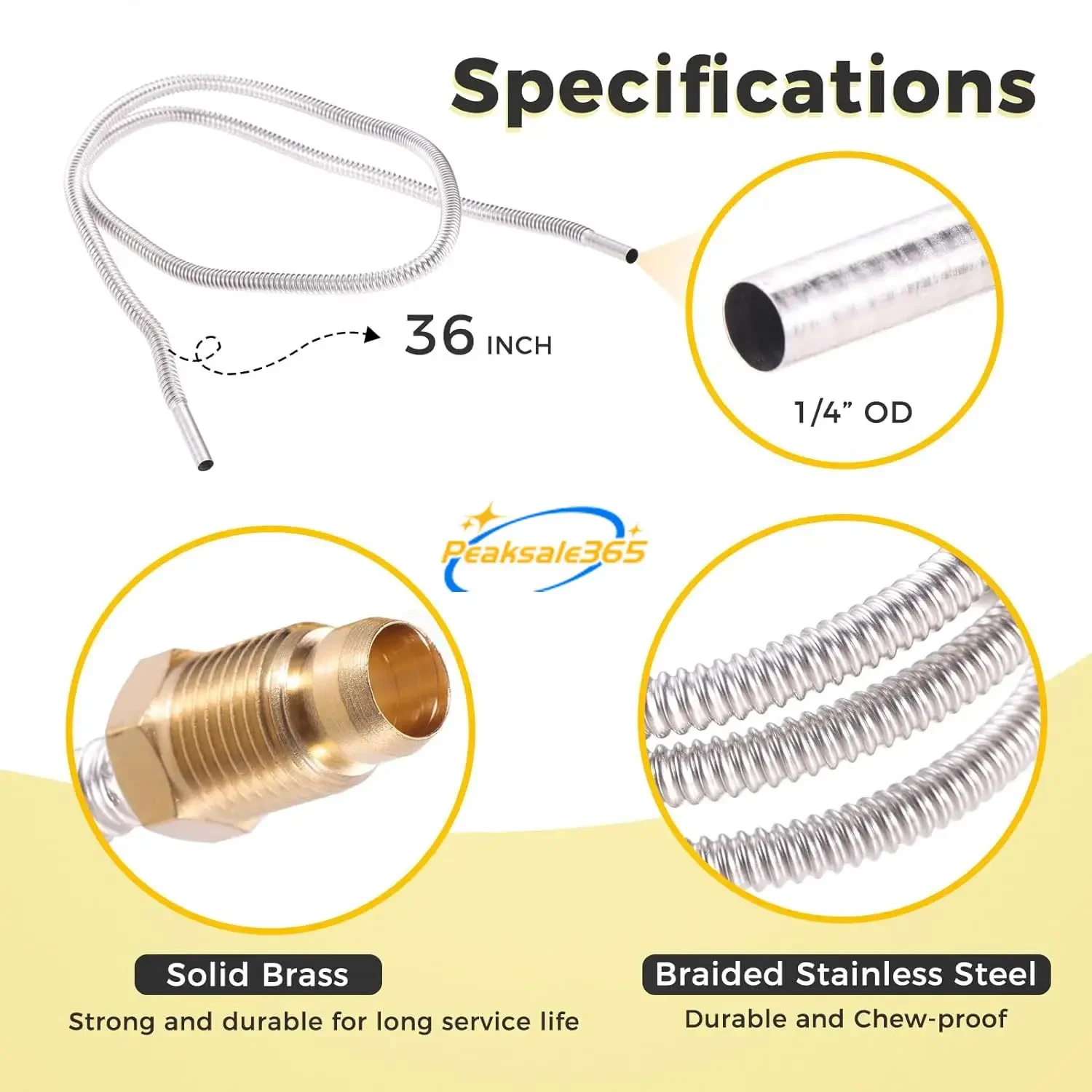 Pilot Tube Fittings Flexible Stainless Steel Line 2 kits 1/4" OD 36In fits Robertshaw Honeywell Natural Gas Propane Replace