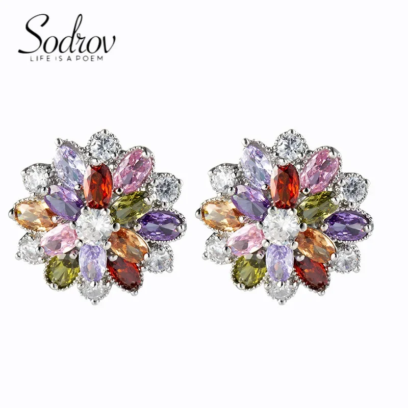 Ear Clip Earrings SODROV Rainbow Jewelry Colorful Crystal Zircon for Women Without Ear Hole