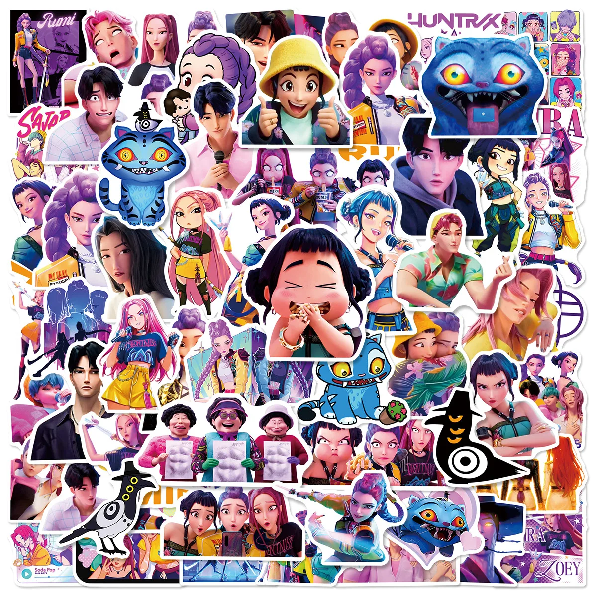 Anime KPop Demon Hunters Stickers DIY Stickers Scrapbooking Phone Luggage Skateboard Waterproof Decal 60Pcs