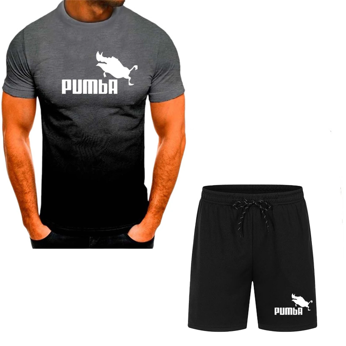 Fashionable men's sportswear short-sleeved T-shirt + sportswear shorts summer casual jogging suit quick-drying two-piece set
