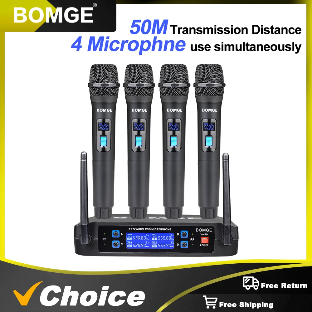 BOMGE Wireless Microphone System, Dual Wireless Mic, 2x100 UHF Channels, Auto Scan,Auto IR,328ft Range, Cordless Mic for Singing,Church, Karaoke (330U Karaoke Lapel Mic With Speaker BOMGE Dual Wireless Microphone