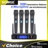 BOMGE 4 channel wireless microphone System Cordless Mic Set With Four Handheld Mics Fixed Frequency, Long Range 200ft