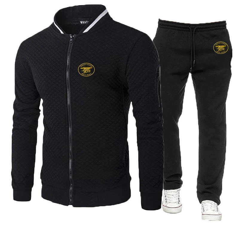 Navy Seals 2023 New brand spring and autum fashion zipper sweater casual Slim type men's suit + pants suit