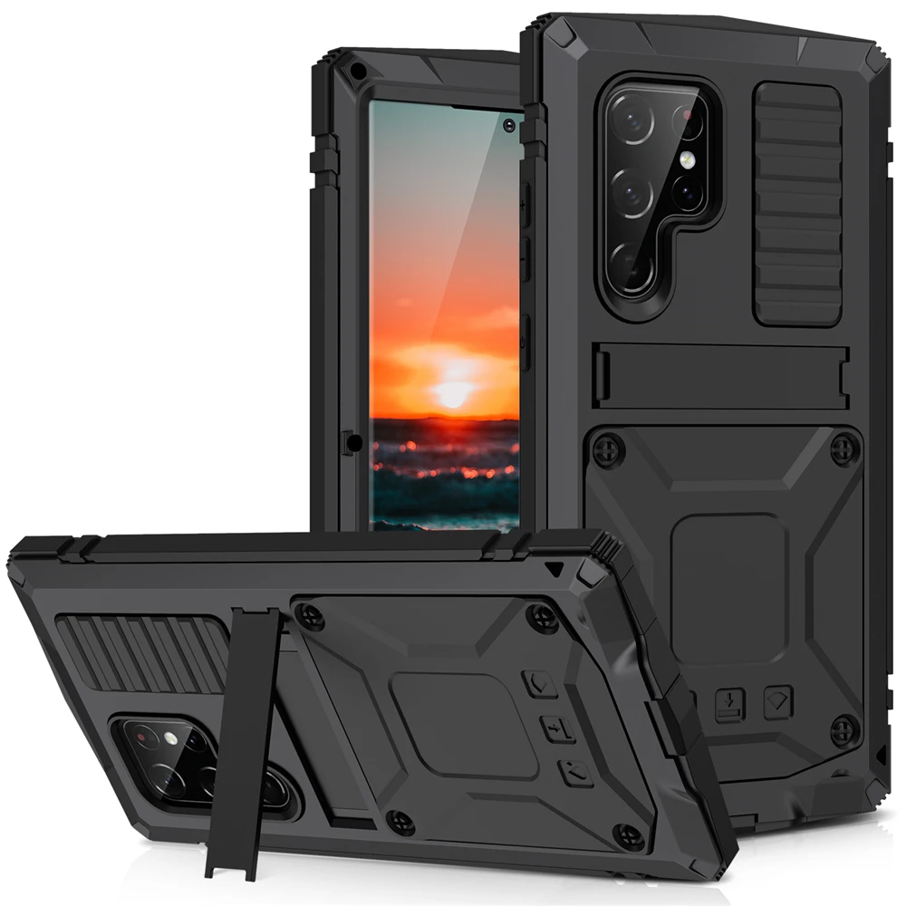 Metal Armor Case For Samsung S22 Ultra Plus Cover 360 Full Body Protection Aluminum Rugged Heavy Duty Shockproof Coque Kickstand |