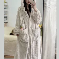Autumn and Winter Nightwear for Women Flannel Dressing Gown for Women Coral Fleece Long Korean-Style Homewear Lazy Dressing Gown - Image 3