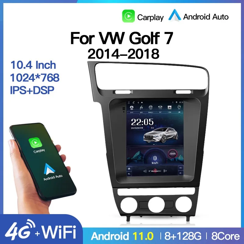 

10.4" Android Tesla Screen Car Radio Multimedia Player GPS Navigation Head Unit For Volkswagen Golf 7 2014-2018 Carplay 2 Din 4G