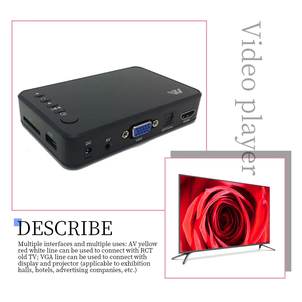 Ǯ HD ̵ ÷̾, 1080P ػ USB  HDD Ƽ̵ ÷̾, HD VGA AV  ̱ ÷