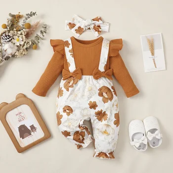 Nuovo set di abbigliamento per bambini con stampa di fiocco grande quotidiano casual in cotone senza maniche per bambina appena nata