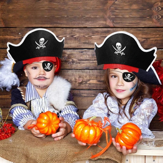 Conjunto de sombrero de pirata para niños, gorras de disfraz de capitán  caribeño, parches de ojos con estampado de Calavera, recuerdo de fiesta de  juguete de cumpleaños, mascarada temática de pirata 