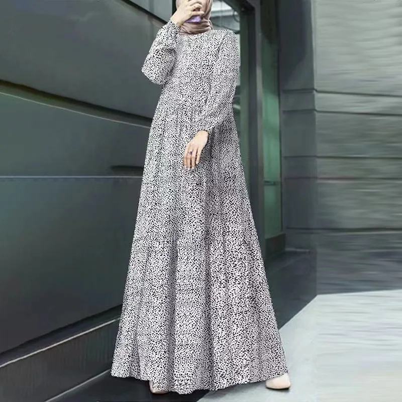 

New Middle East Muslim Comfort and Casual Polka Dot Long Sleeve Pullover Loose Waist Long Dress dress kaftan evening dresses