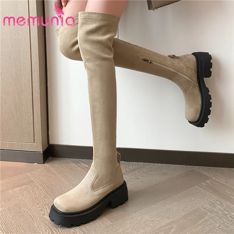 

MEMUNIA 2023 Size 34-41 New Zipper Flock Women's Winter Boots Popular Ladies Over The Knee Boots Square Med Heels Platform Shoes