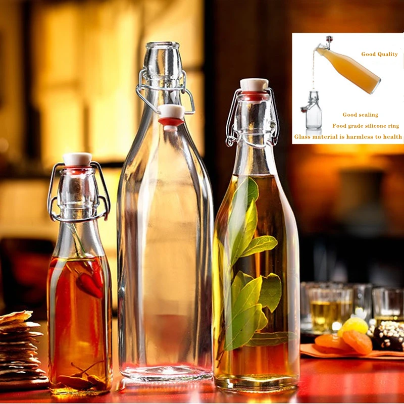 

Sealed Glass Bottle Clear Kitchen Food Storage Spice With Lid Buckle Homemade Drink Balsamic Vinegar Kombucha Beer Tassel Kefir