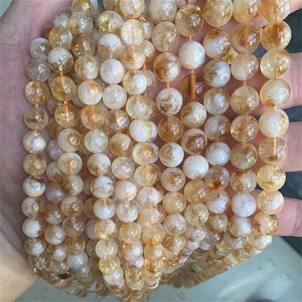 Natural Citrine Stone Round Loose Spacer Beads For Jewelry Making Bracelet Handmade Ornament DIY Decorative Accessories