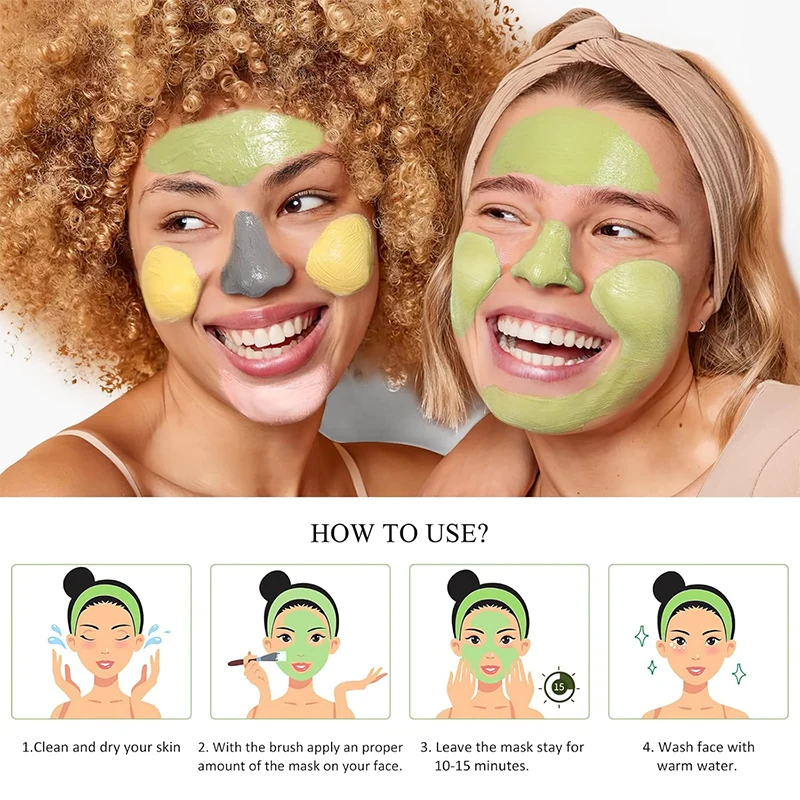 Deep Cleansing Clay Mask Set Vitamin C Turmeric Clay Mask Dead Sea Mud Face Masks Skincare for Pores Moisturizing 320g