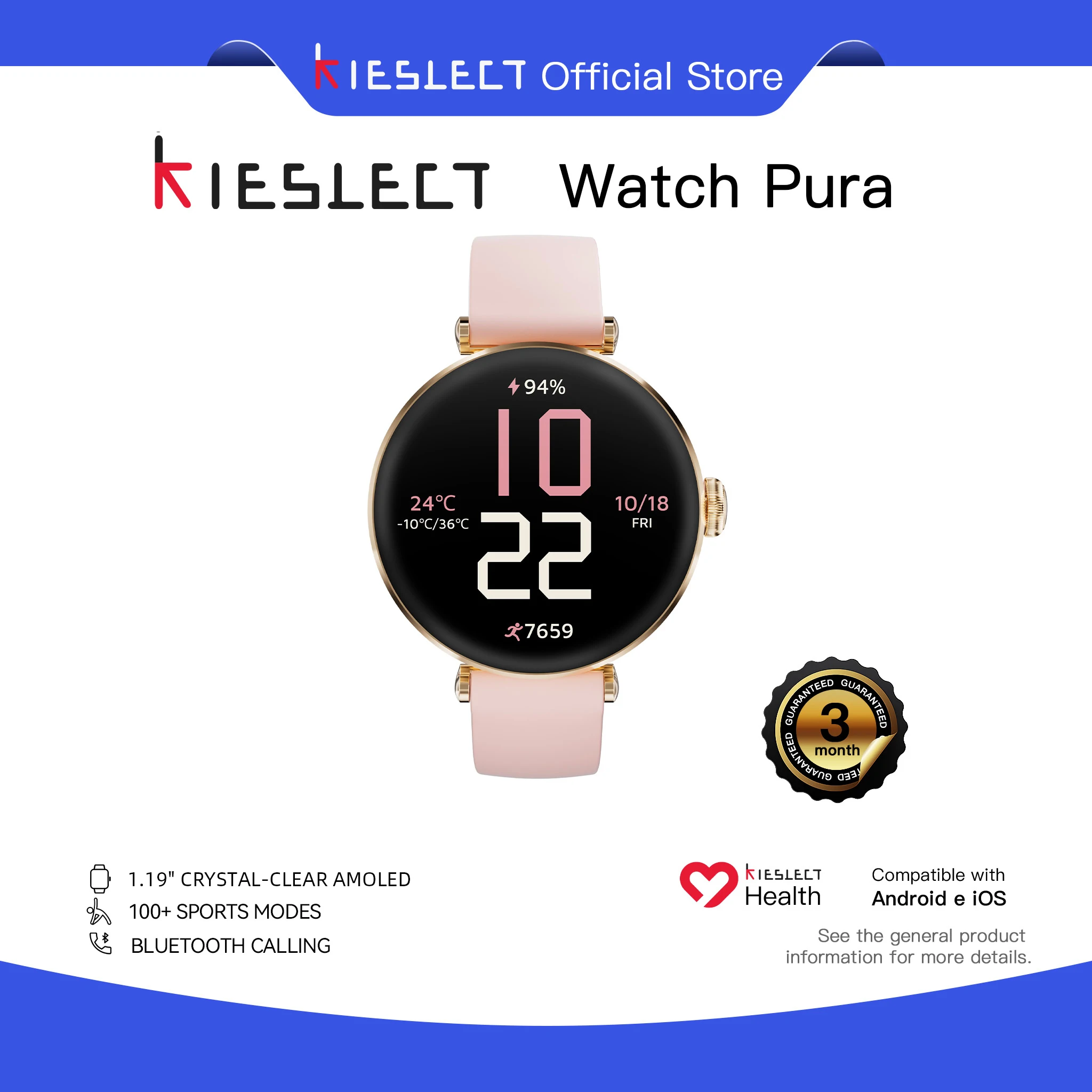 Kieslect Lady Calling AMOLED Smartwatch Pura – Touchscreen-Fitness-Tracker-Uhr mit Herzfrequenzmesser für Android iOS - AliExpress 44