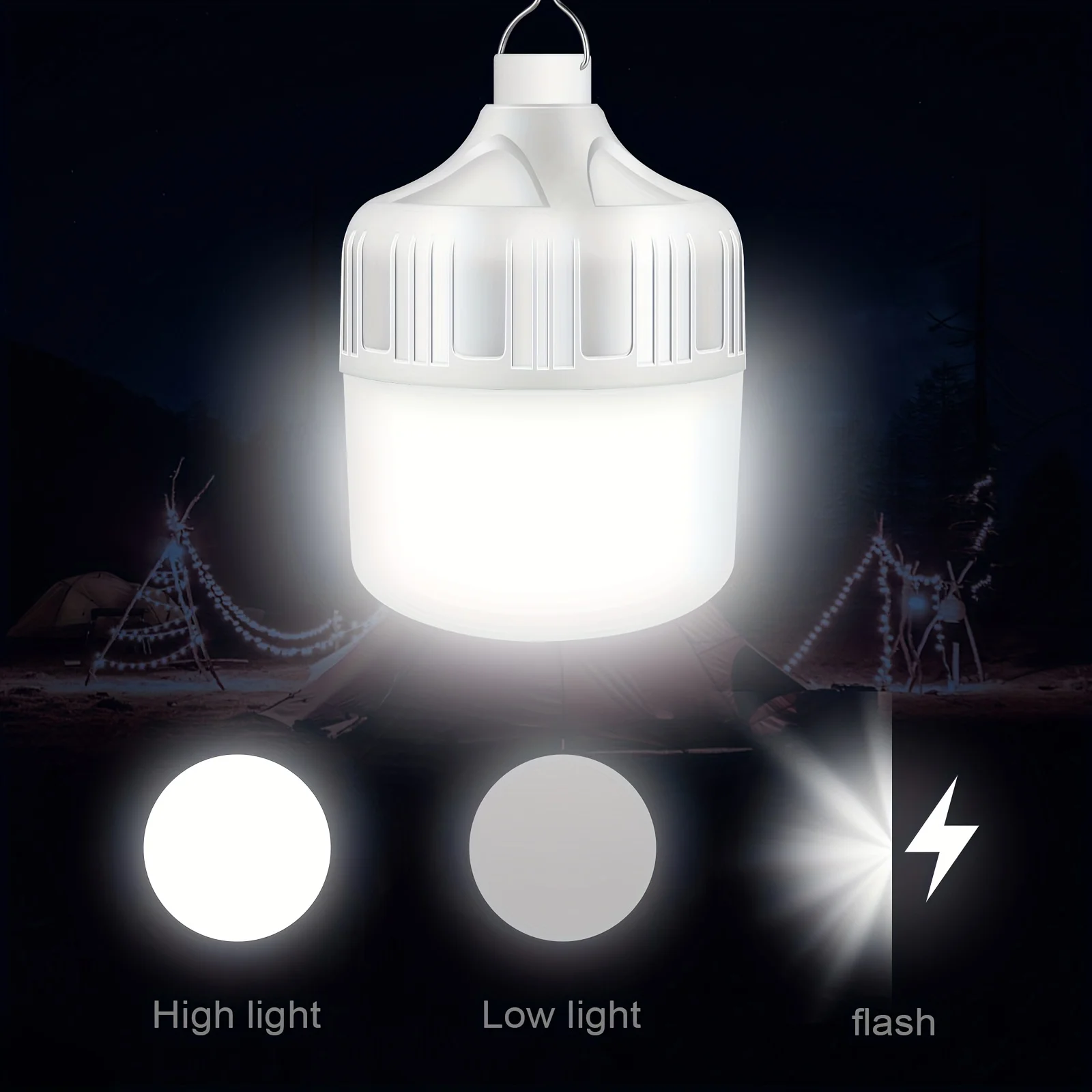 1pc Super Bright USB ricaricabile LED tenda luce 200W 4800Mah 5 modalità emergenza esterna lampadina a LED per campeggio, escursionismo, pesca