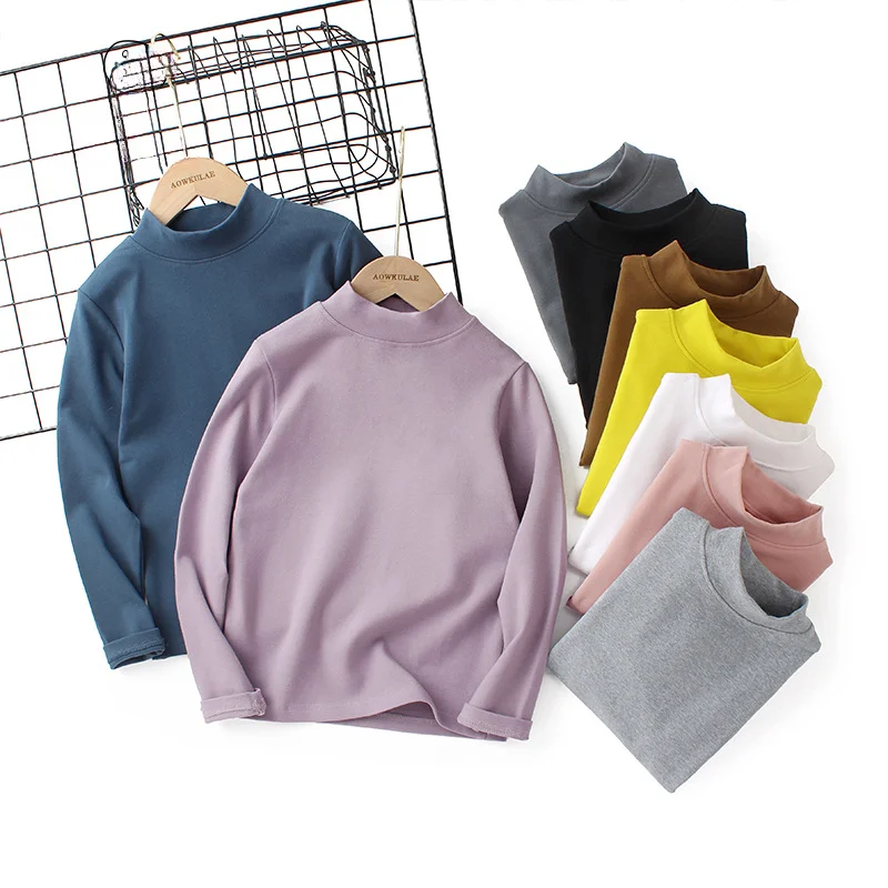 Autumn Winter Children Thermal Long Sleeve Pure Cotton T-shirt Half High Collar Children Base Shirt Soft Touch Korean Style