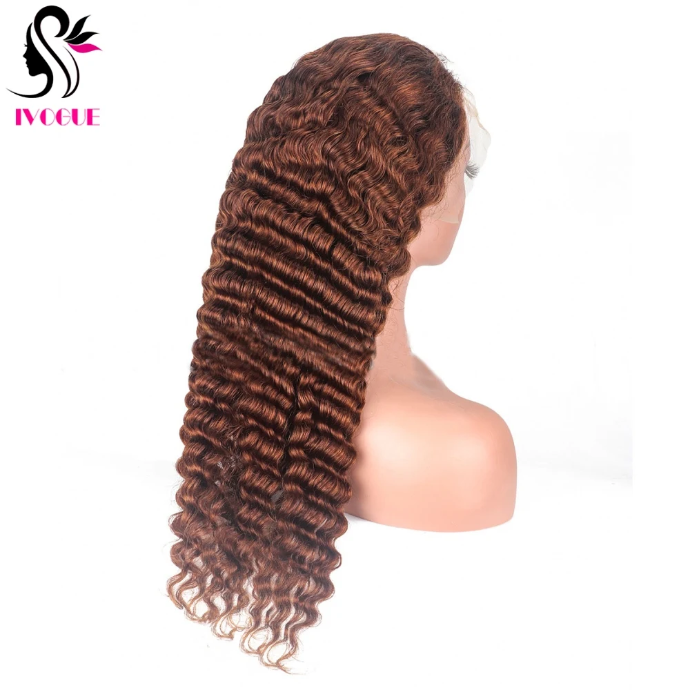 Human Hair Wig Chocolate Brown Full Lace Wig Human Hair Peruvain Remy Hair Transparent Lace Front Wig Deep Wave Pre Plucked
