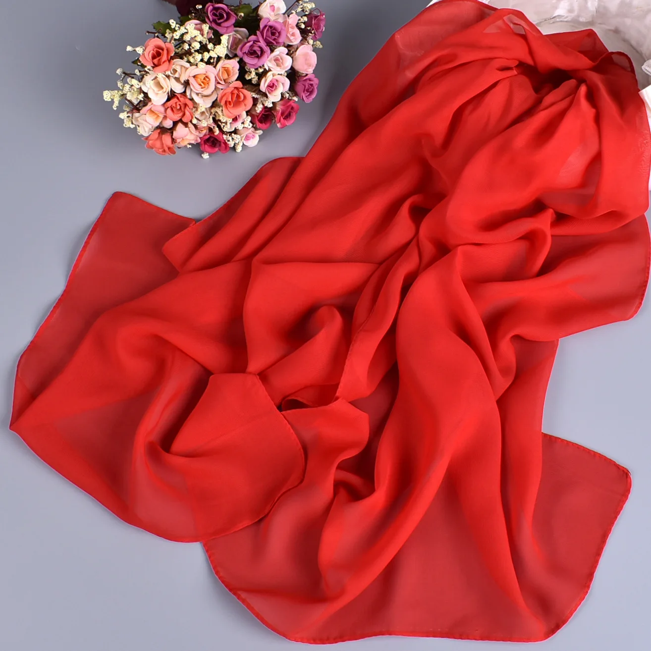 Women's Long Chiffon Scarves Plain Pure Color