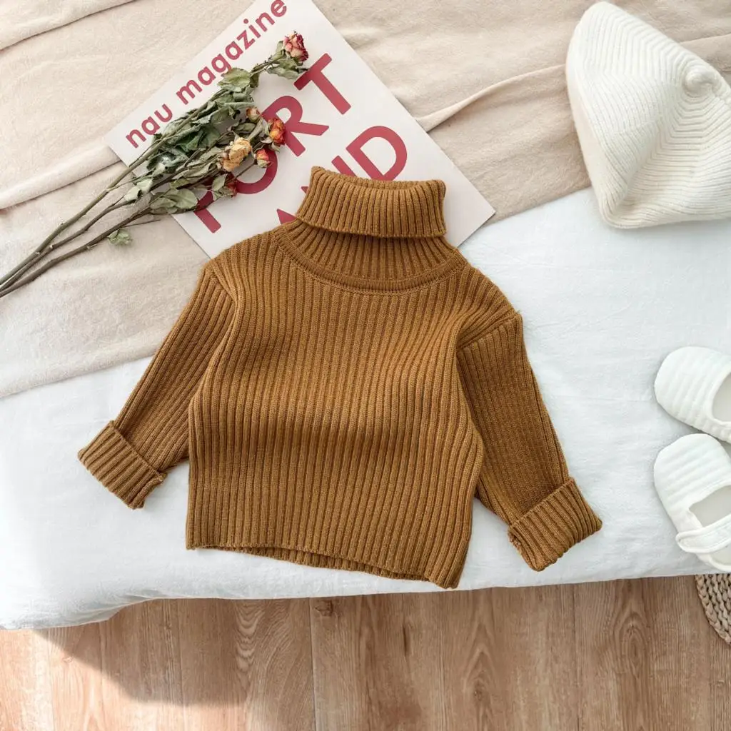 Autumn Winter Baby High Collar Knitted Sweater Girls Thick Warm Thick Knit Bottom Shirt Boys Versatile Tops Baby Girls Clothes