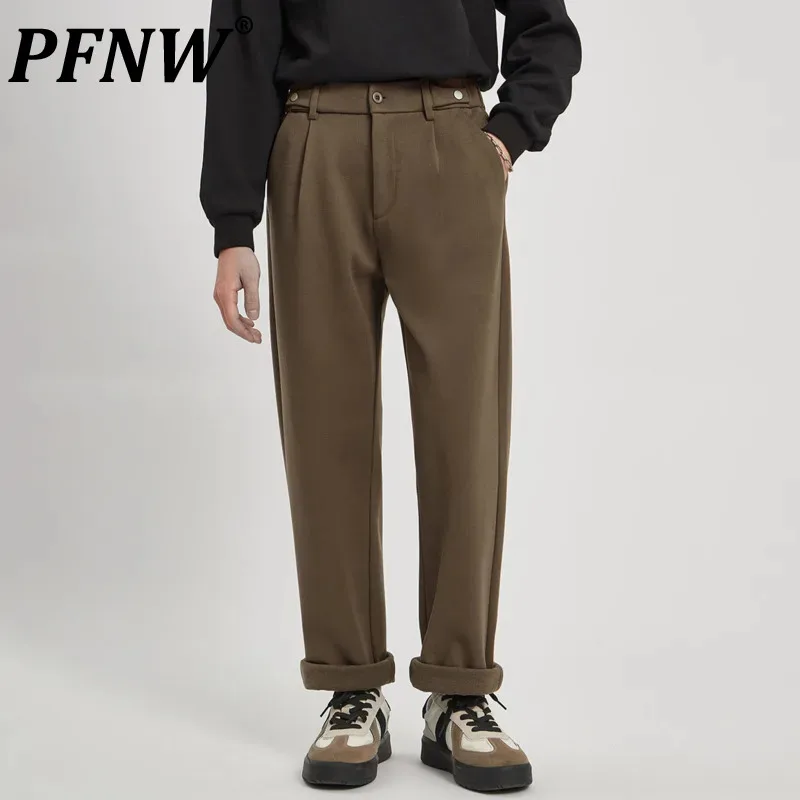 

PFNW Men's Tide Streetwear Loose Casual Long Suit Pants Autumn Winter New Vintage Woolen Chic Straight Trousers Fit Slim 12Z7034