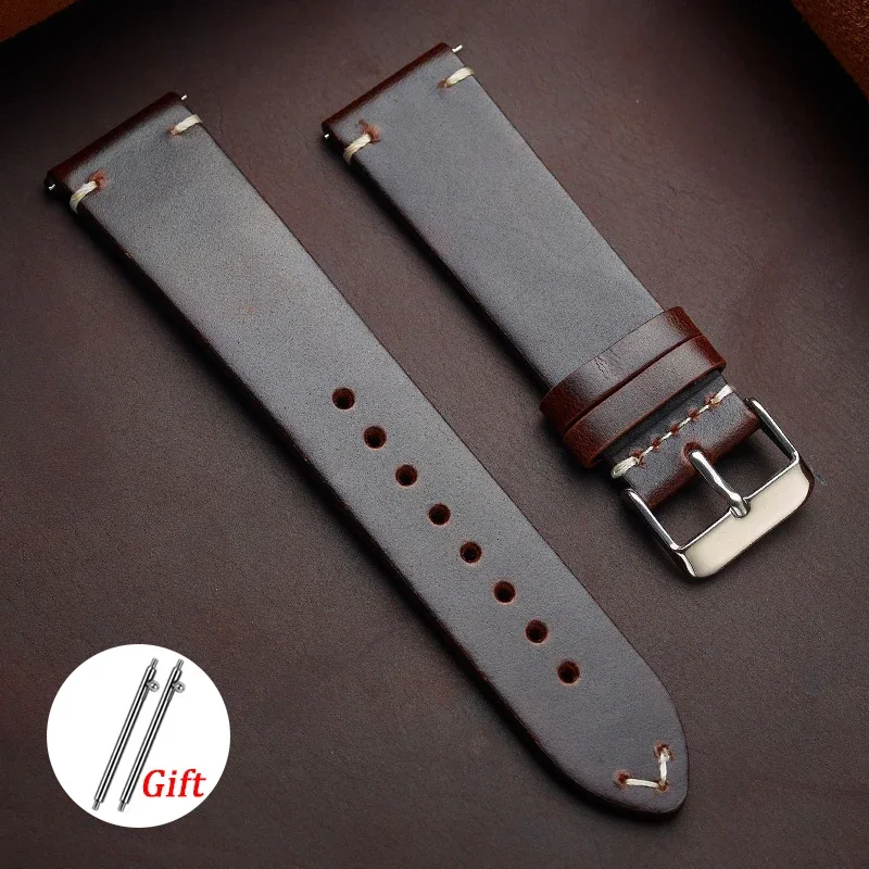 Vintage Cowhide Leather Strap - Sport Waterproof Quick Release Wristband