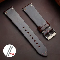Vintage Cowhide Leather Strap - Sport Waterproof Quick Release Wristband - 20mm (Dark Brown)