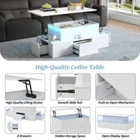 Table basse pliable, avec LED, 4 tiroirs et rangement dissimulé, finition brillante, pour le salon, usage quotidien, MDF – blanc 5