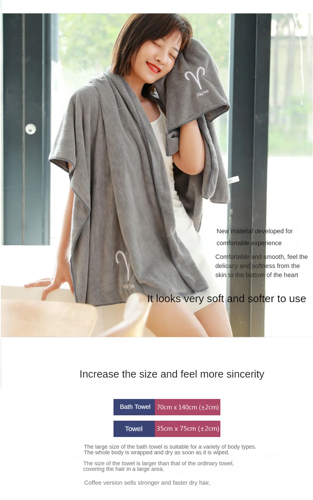 Description Picture 6 of item70*140cm Large Soft Constellation Bath Towel Soft Absorbent Embroidered Bathroom Bathing Sheets Bath Towels Set