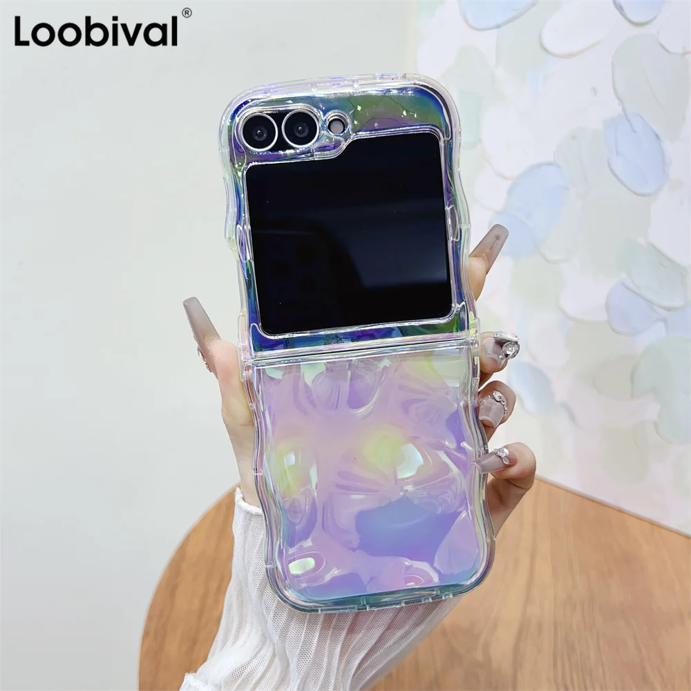 Laser Colorful 3D Meteorite Pattern Shockproof Foldable Phone Case with Airbag Corners - Clear Silicone Cover