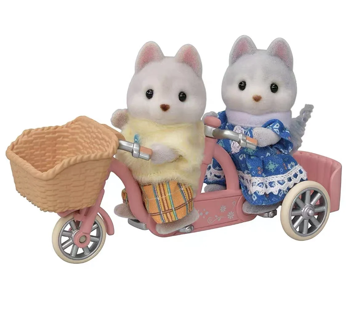 Sylvanian Families original accessories Siberian husky dog double bicycle cover play house toy girl children's birthday gifts