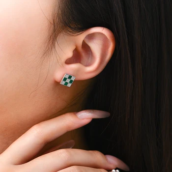 MINTYBOX S925 Silver Malachite Moissanite Stud Earrings for Women Geometry Lab Diamond Earring Luxury Wedding Fine Jewelry 5