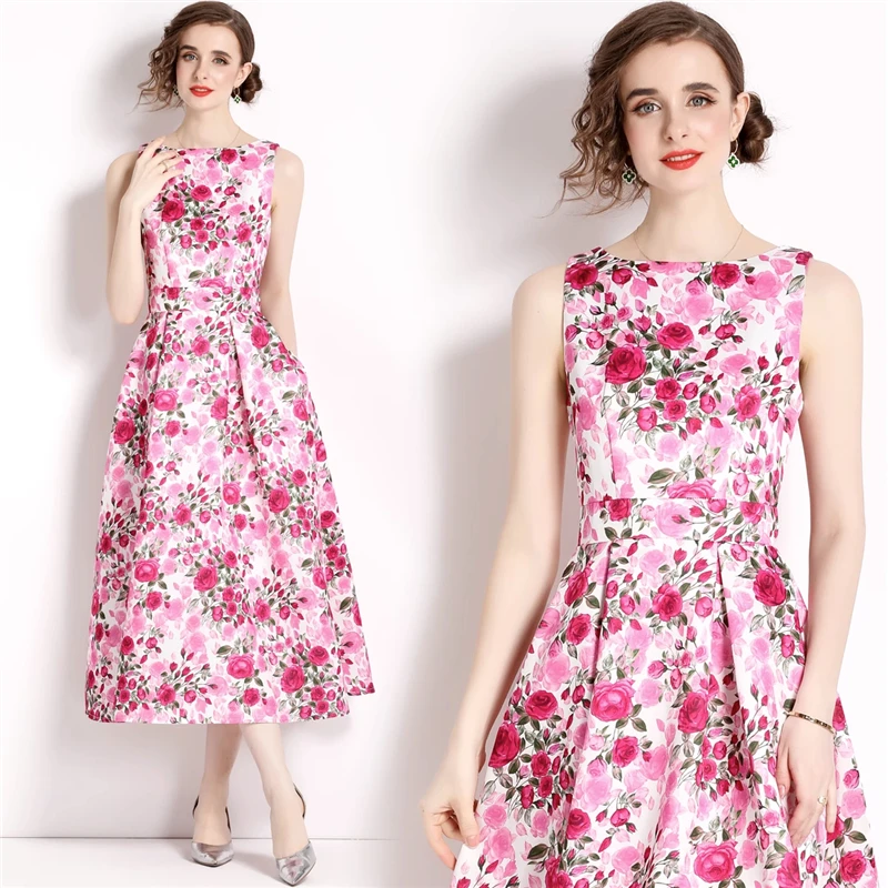 

Goddess Gorgeous Pink Fragmented Flowers Premium Long Dress Large Summer Women's Evening Dress Girl Skirt Popular Free Shipping