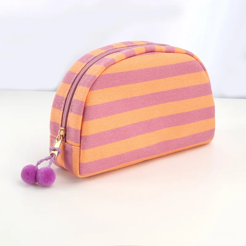 New Style Striped Shell Cosmetic Bag Dopamine Minimalist Canvas Portable Storage Bag for Travel Toiletry