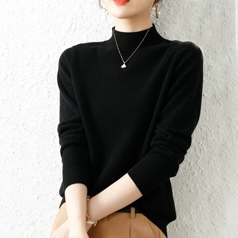 New Fashion Autumn and Winter Women's Clothing Semi-turtleneck Lady's Solid Color Sweater Casual Elegant Knitted Bottoming Sh181