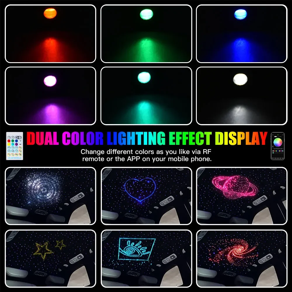 RGBW Fiber Optic Star Ceiling Light Kits Car Roof Star Lights for Kid Room Starry Sky Optical fiber Lighting APP Music Control fiber optic lamp fiber optic ceiling kit
