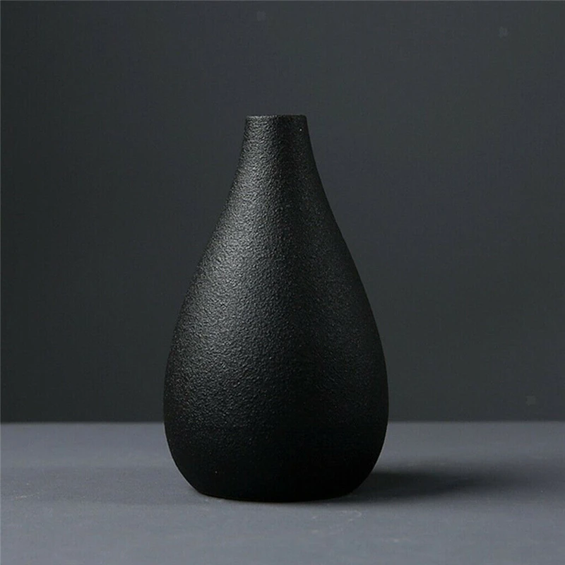 Black Ceramic Small Vase Home Decoration Crafts Desktop Ornament Simplicity Planter Flower Vase for Living Room Garden Decor