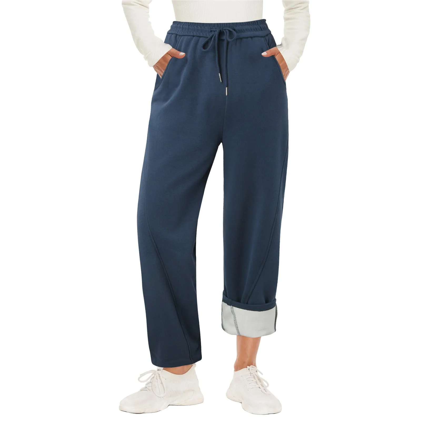 Cotton Fleece Lined Sweatpants Women Straight Leg Casual Sweat