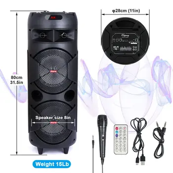 5000W Portable Bluetooth Speaker Heavy Bass Dual 8 