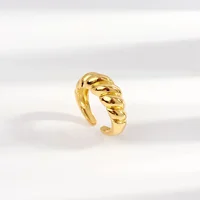 18K Gold Plated Stainless Steel Twist Bread Design Ring Croissant Adjustable Rings for Women Thick Stacking Band Couple Jewelry 2