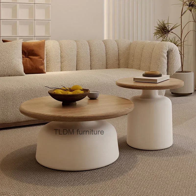

Low White Round Coffee Tables Modern Design Wood Floor Minimalist Nordic Coffee Table Living Room Mesita Auxiliar Furniture