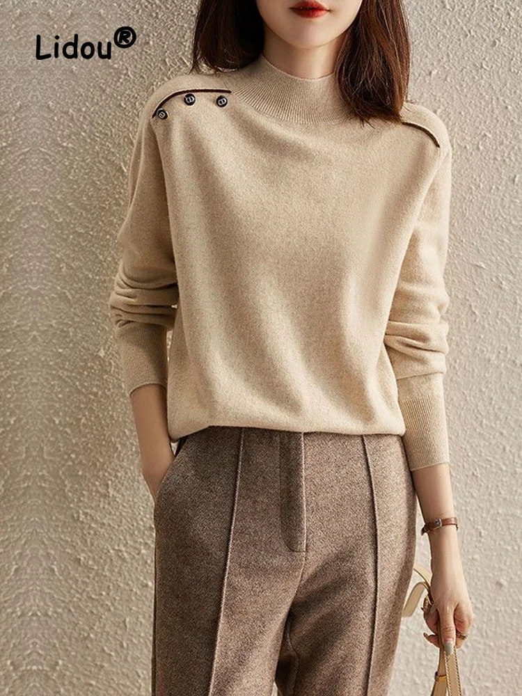 

Autumn Winter Fashion Button Knitting Sweaters Interior Lapping New Classic Long Sleeve O-collar Temperament Bottoming Shirt