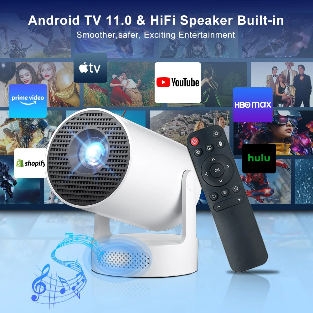 Salange HY300 Ultra Android11.0 4K 720P Portable Projector WiFi6 BT5.4 Outdoor Home Theater Auto Keystone 2025 Update HY300 Pro+